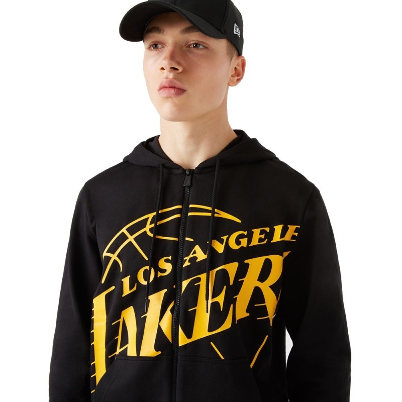 Sudadera Hoody New Era NBA Oficial Enlarged Logo Los Angeles Lakers con cremallera